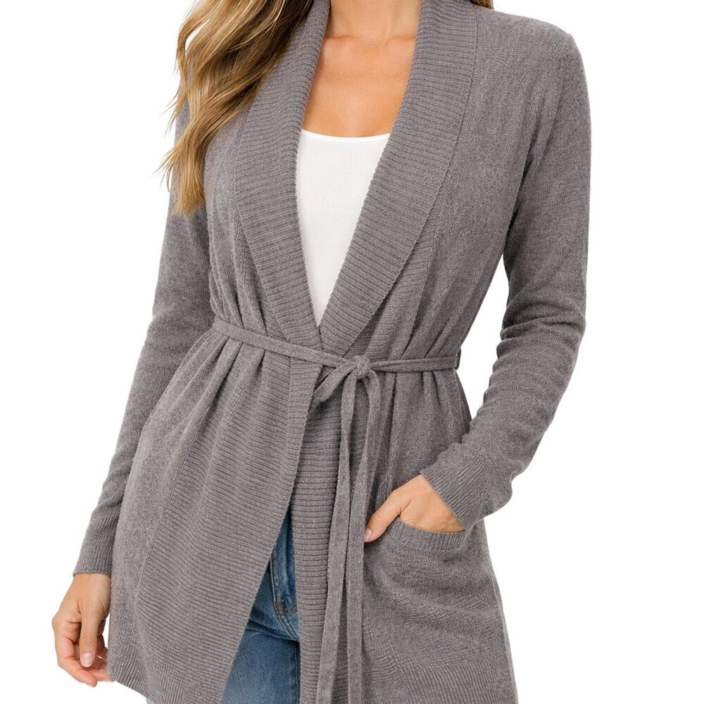 Barefoot Dreams CozyChic Ultra Lite Gray Duster Cardigan Tie Waist Women’s S